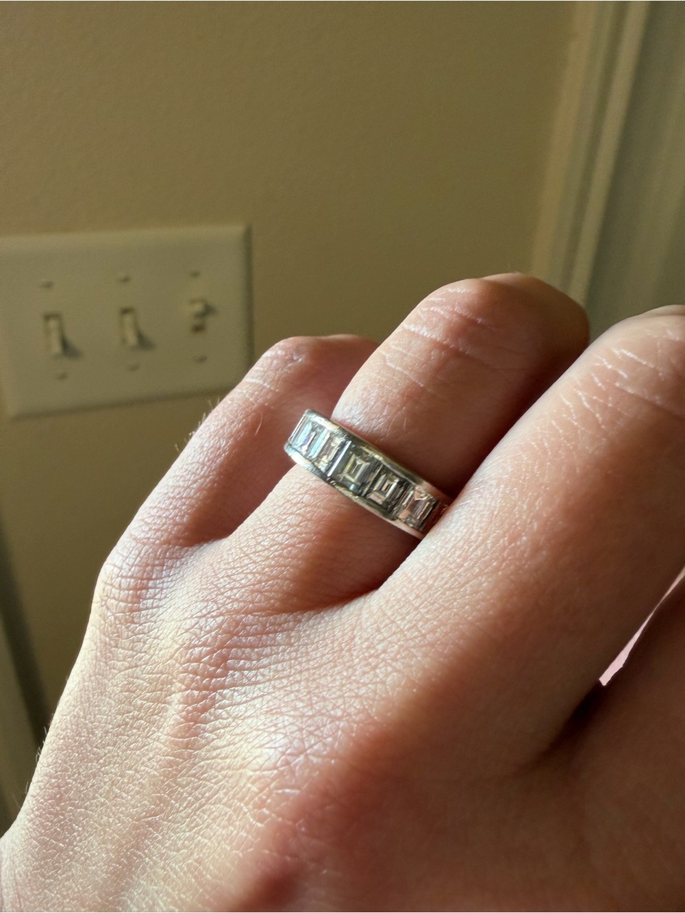 Vintage 2 carat natural step cut diamond platinum ring